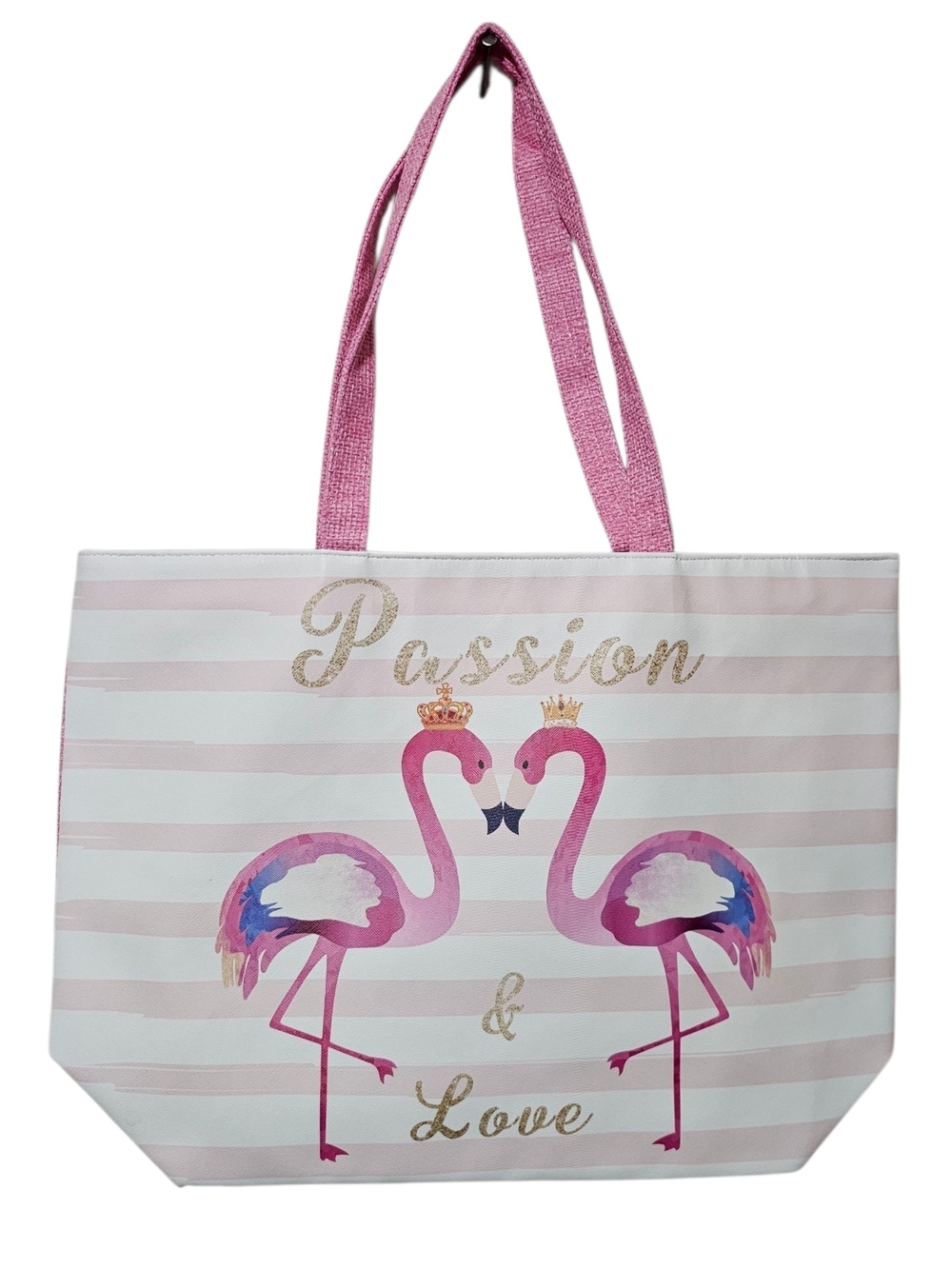 Large Pink Flamingo Stripe Tote Bag - Passion & Love